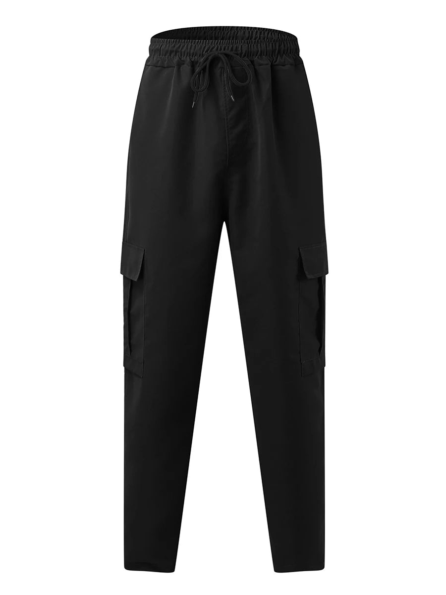 Men s Loose Cargo Long Pants Drawstring Waist
