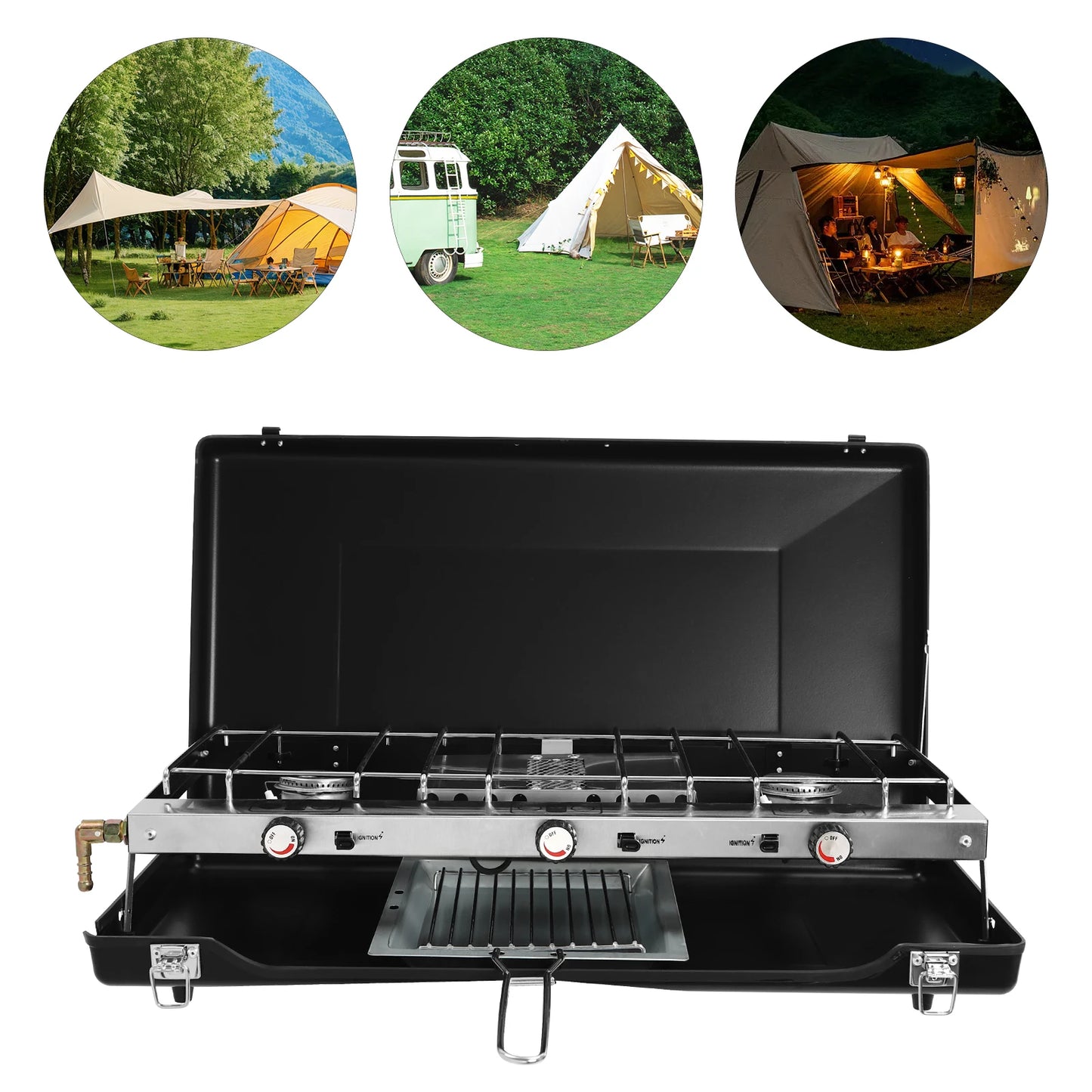 Campfire Grill with 3 Burners, High-Power Burner