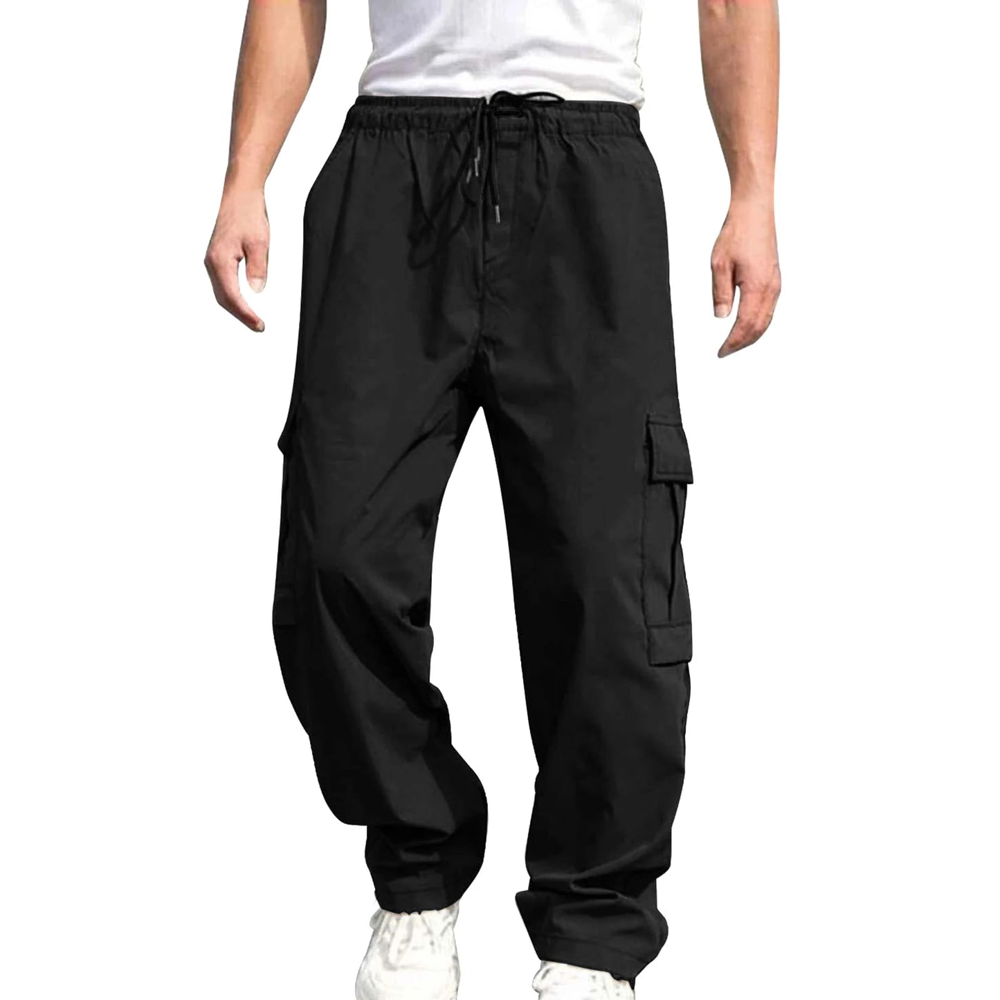 Men s Loose Cargo Long Pants Drawstring Waist