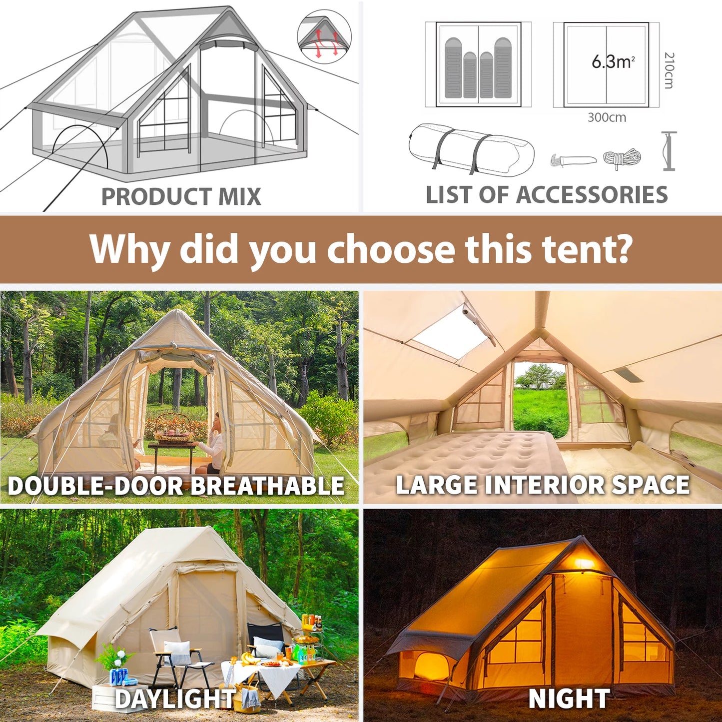 Inflatable Camping Tent 4-6 People With Stove Jack