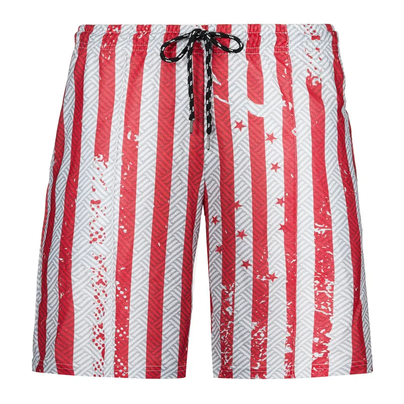 Men s Patriotic American Flag Print Elastic Waist Shorts