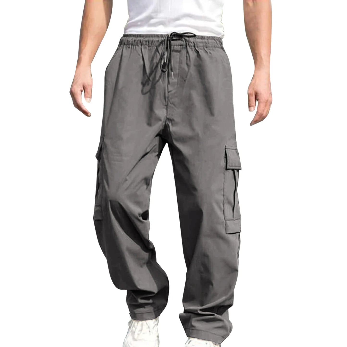 Men s Loose Cargo Long Pants Drawstring Waist