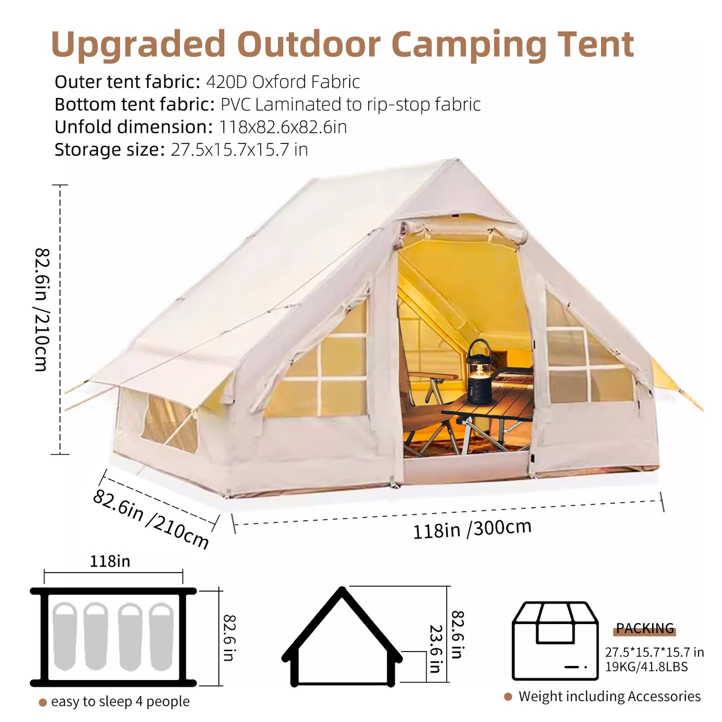 Inflatable Camping Tent 4-6 People With Stove Jack