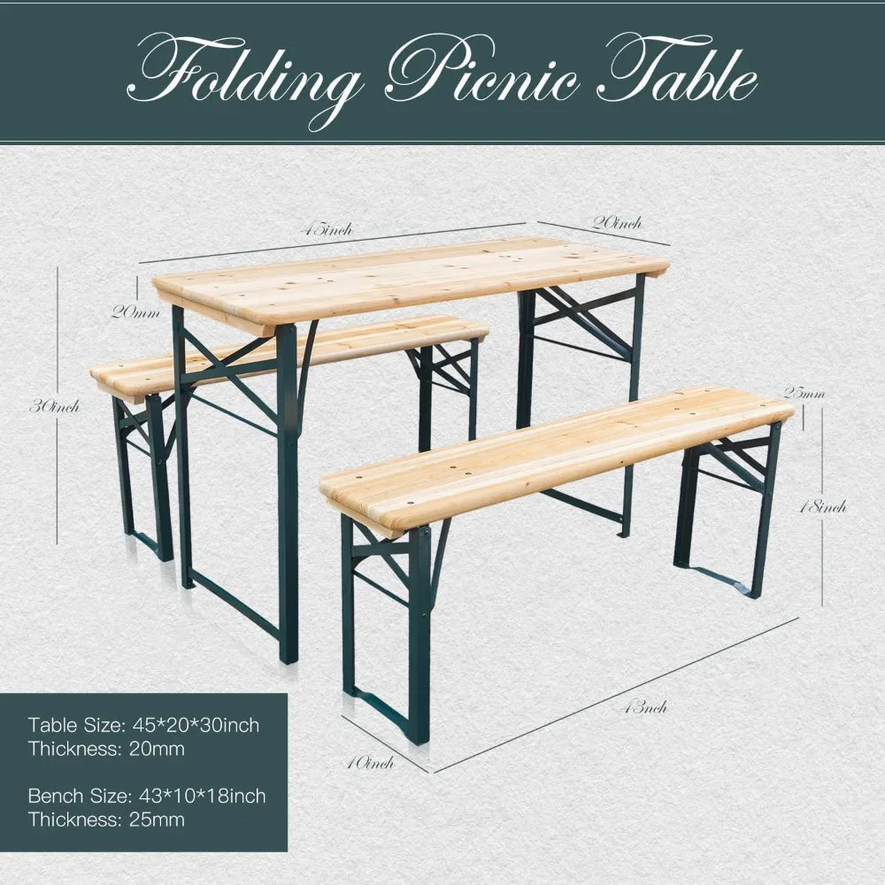 Folding Picnic Table Set with 2 Benches