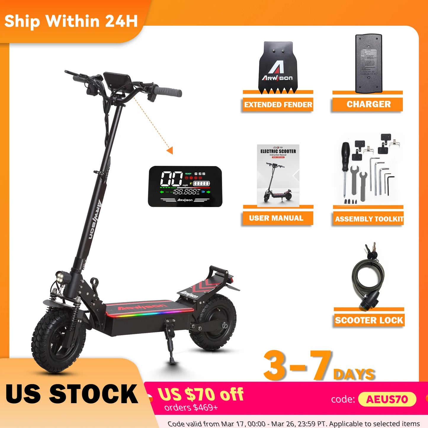 Adult Electric Scooter, 11 Inch Off-Road Tires Sport