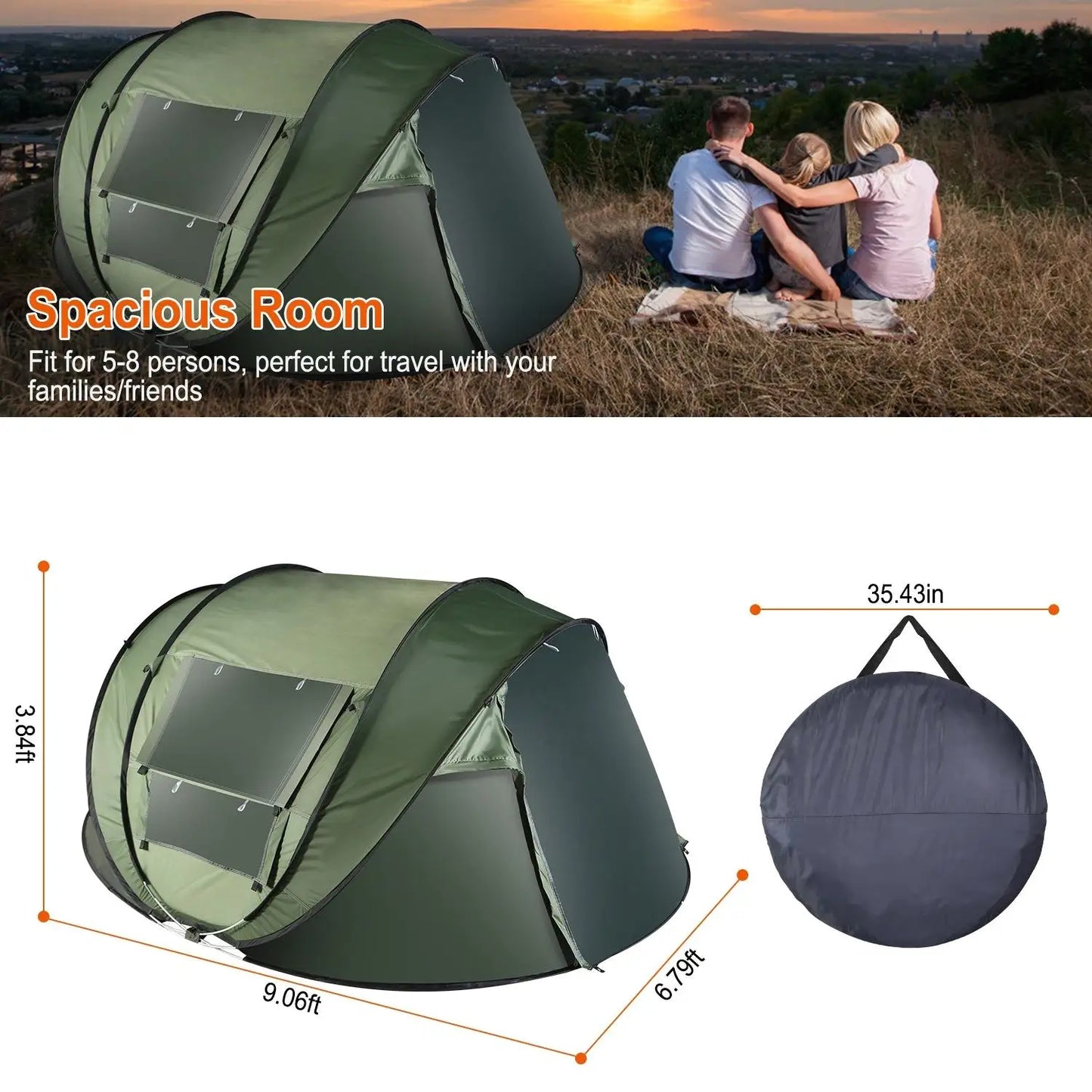 Pop Up Camping Tent - Waterproof Instant Setup