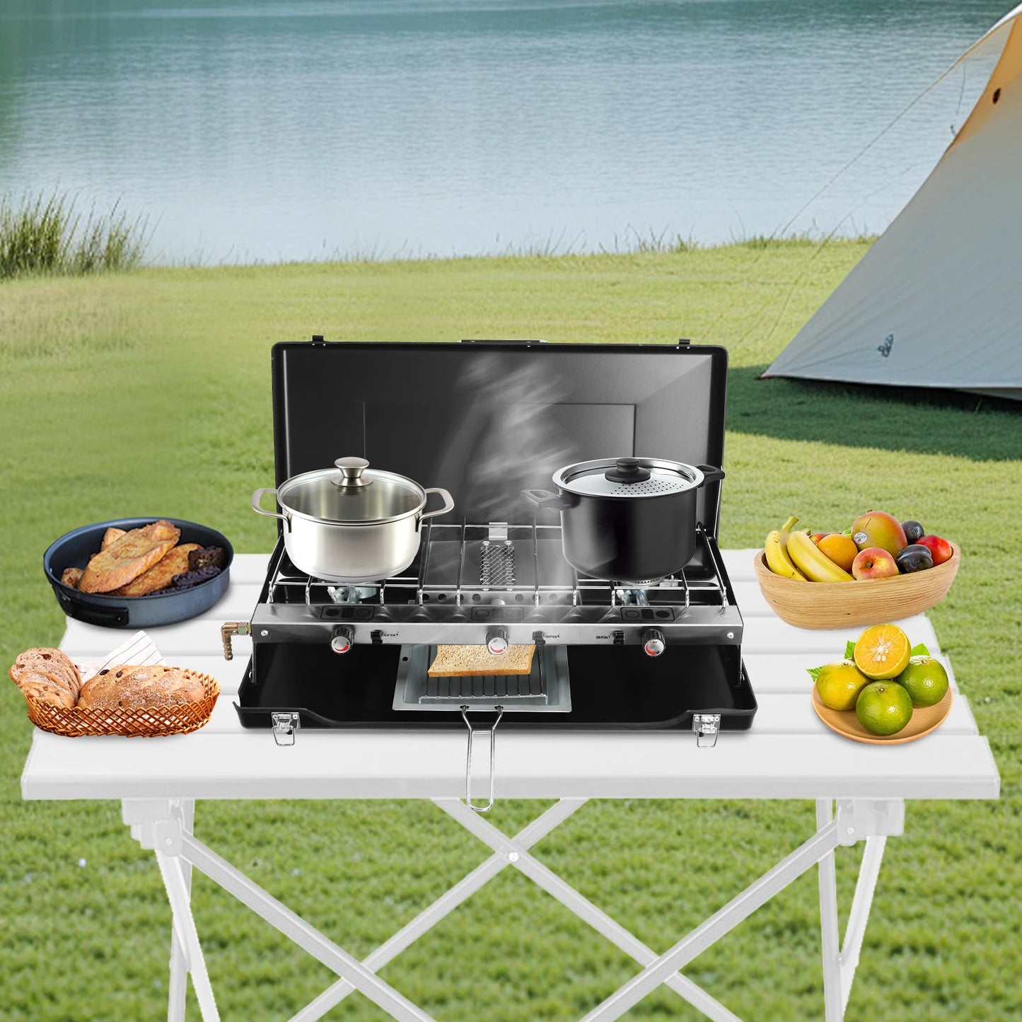 Campfire Grill with 3 Burners, High-Power Burner