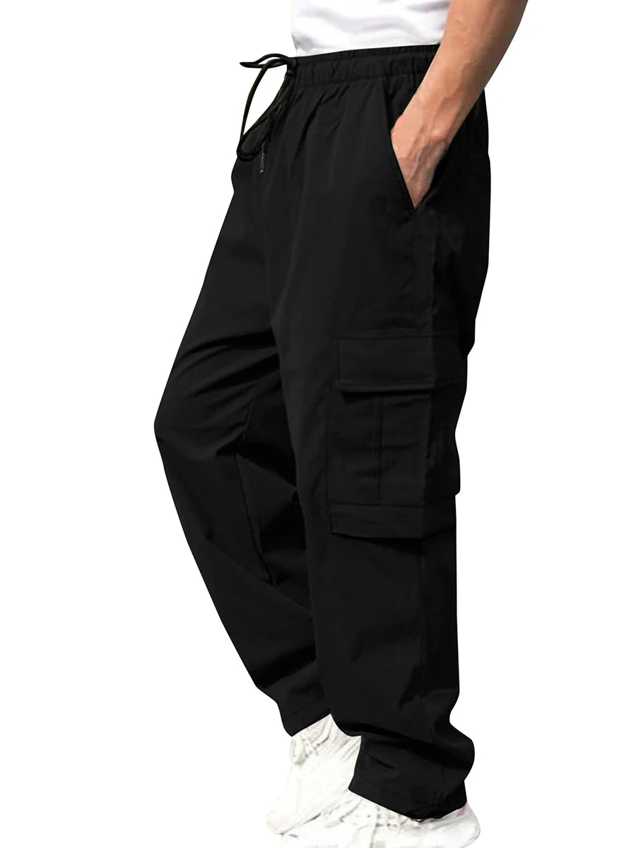 Men s Loose Cargo Long Pants Drawstring Waist