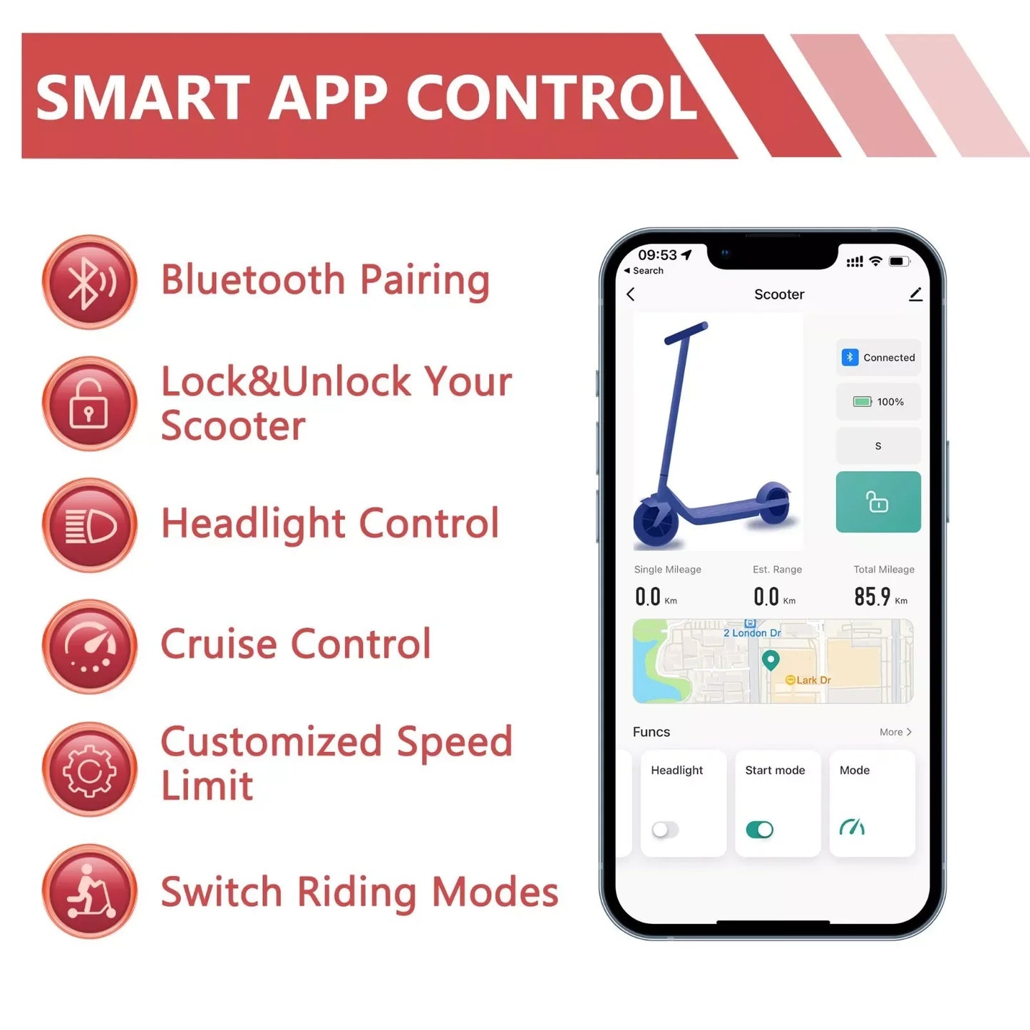 Electric Scooter APP Smart Shock-absorbing Folding