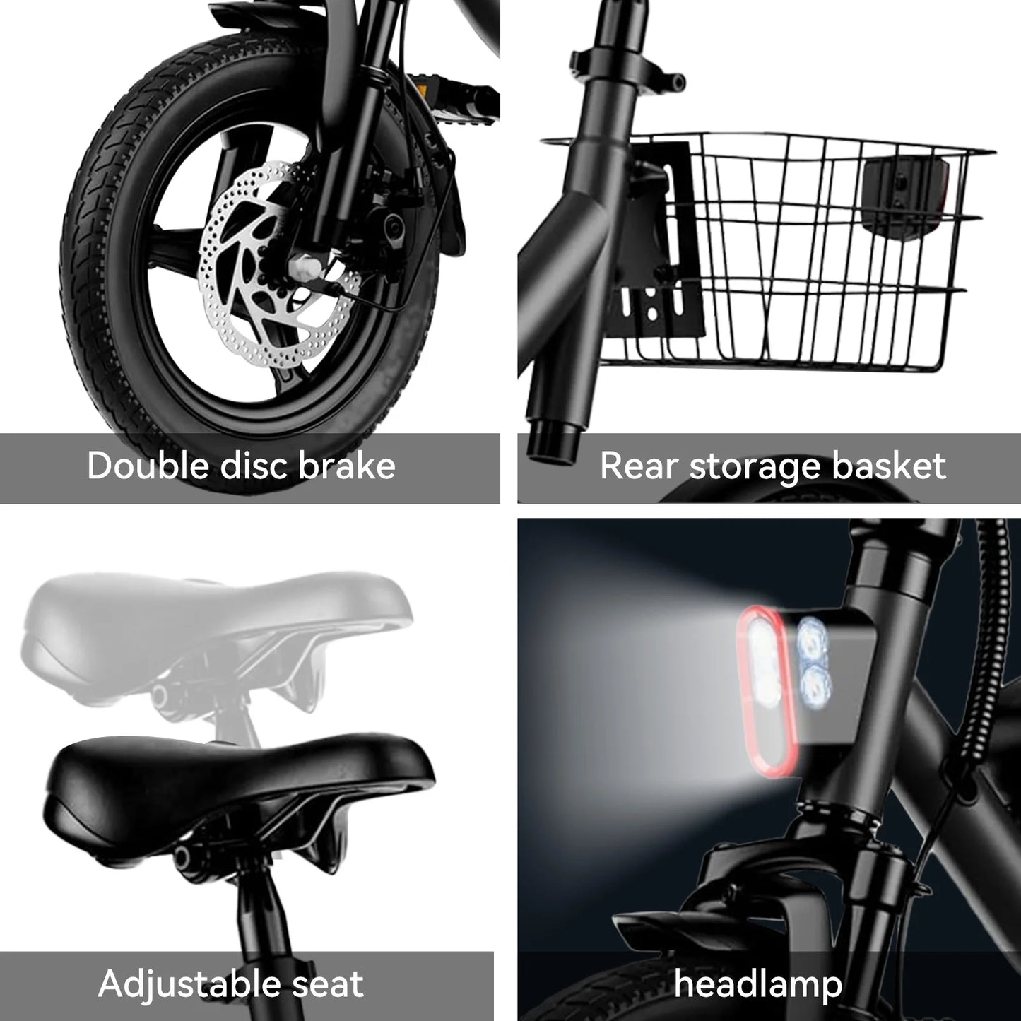 folding adult electric bicycle, with seat and basket