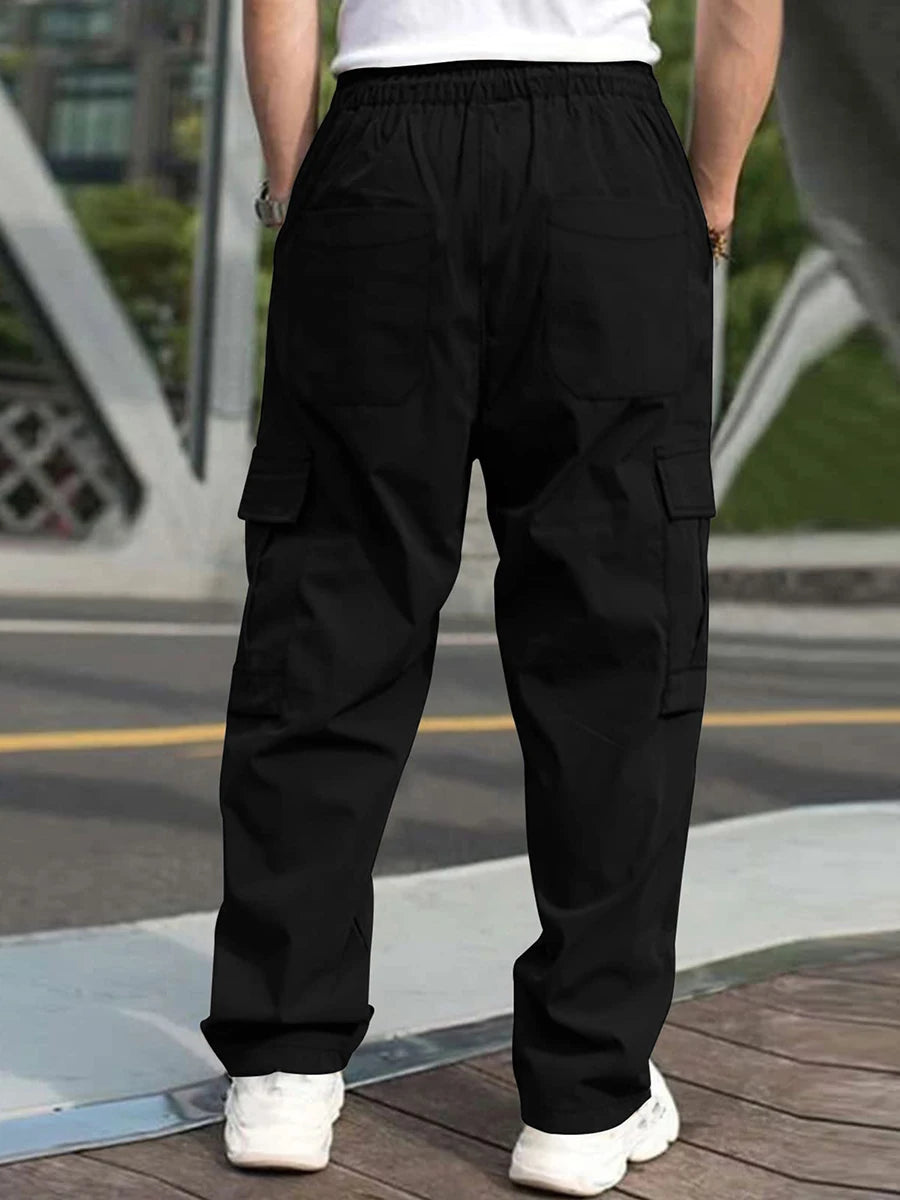 Men s Loose Cargo Long Pants Drawstring Waist