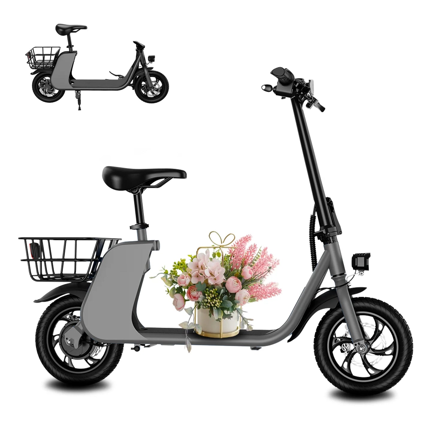 adult electric scooter with seat and shopping basket