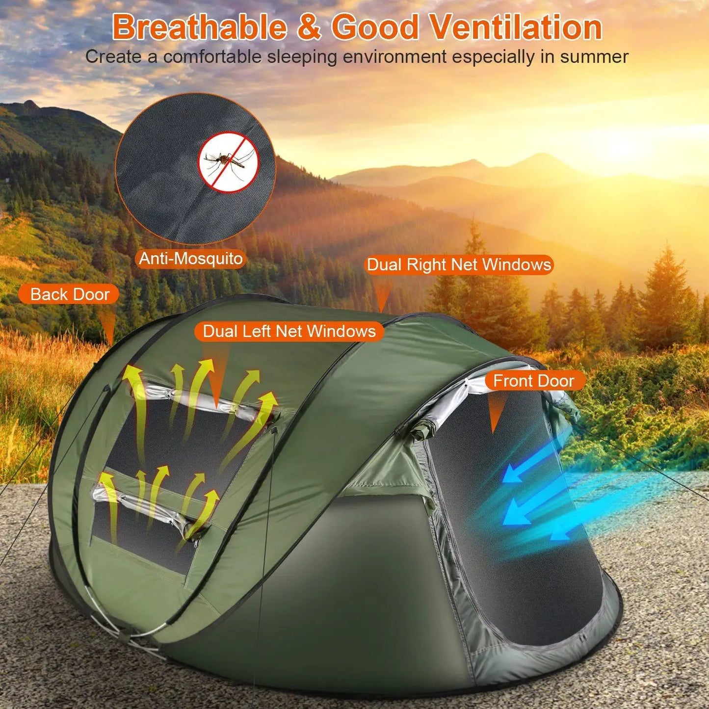 Pop Up Camping Tent - Waterproof Instant Setup