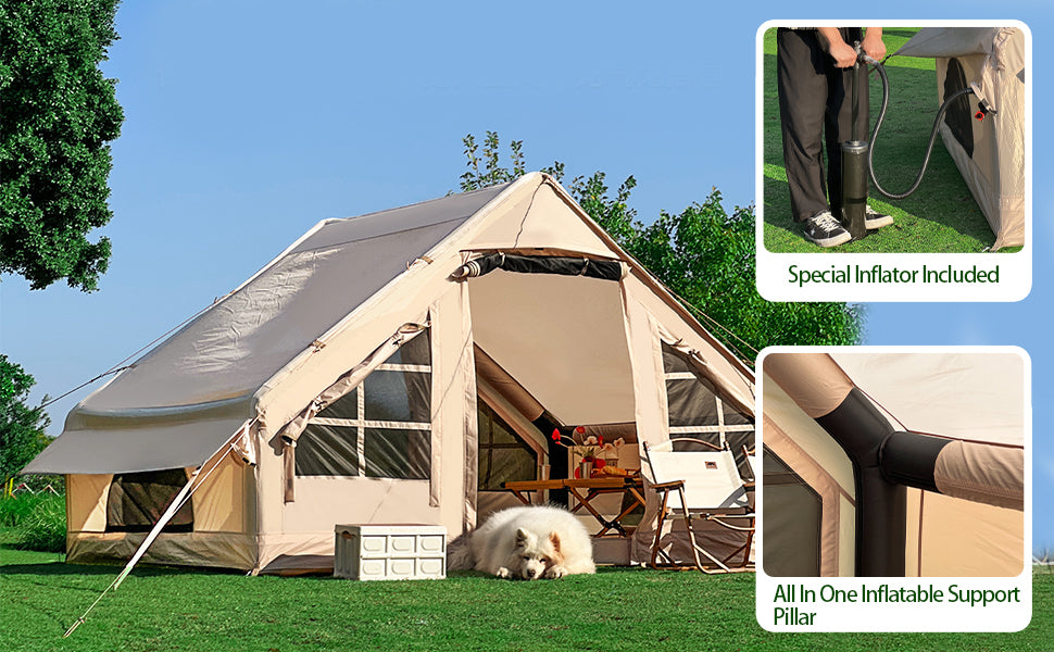 Inflatable Camping Tent 4-6 People With Stove Jack
