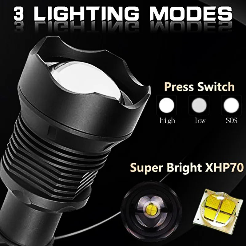 LED Tactical Flashlight XHP70.2 Super Bright