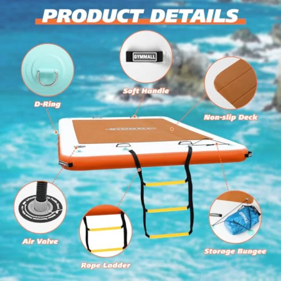 Inflatable Floating Dock for Lakes with Rope Ladder