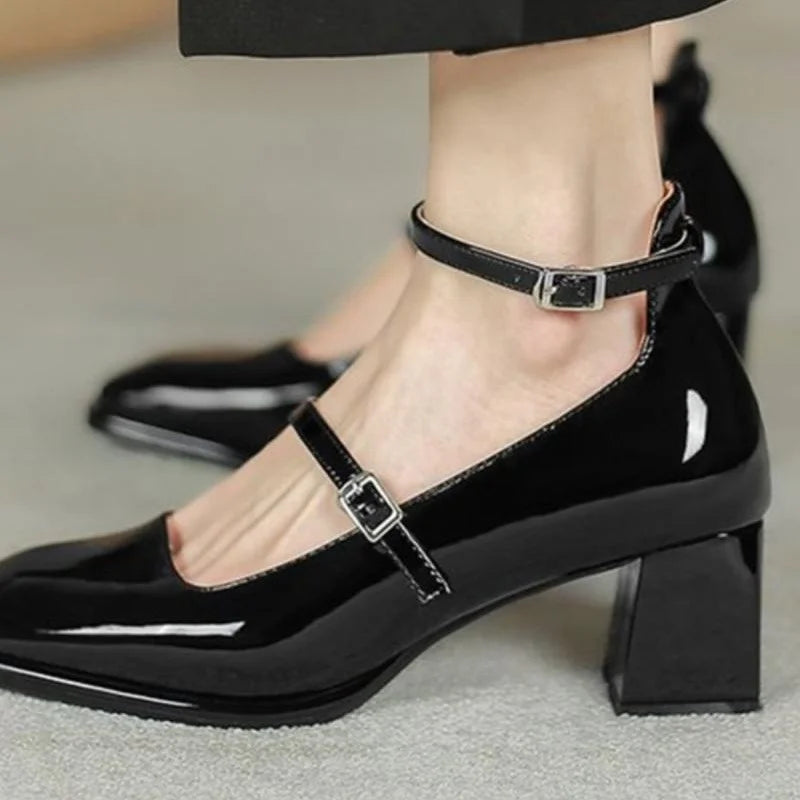 Women's Thick Heel Shoes High Quality Leather