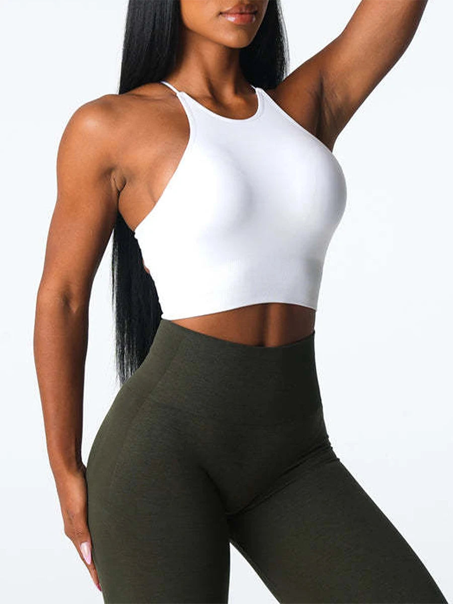 Women s Seamless Sports Bra Solid Color Sleeveless Yoga