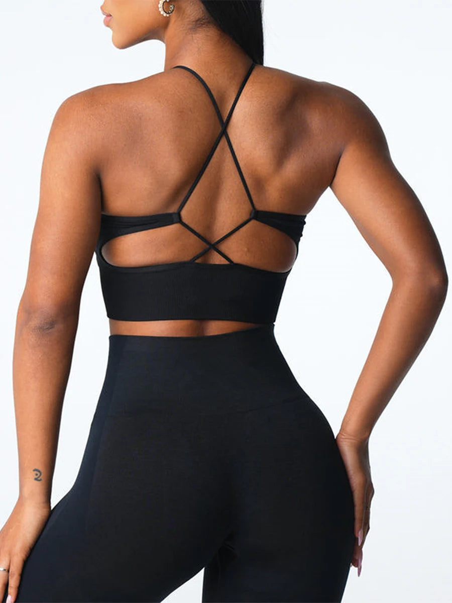 Women s Seamless Sports Bra Solid Color Sleeveless Yoga