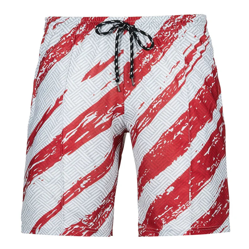 Men s Patriotic American Flag Print Elastic Waist  Shorts