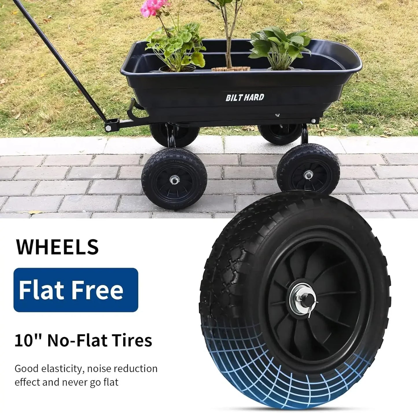 No-Flat Tires Poly Yard Dump Cart