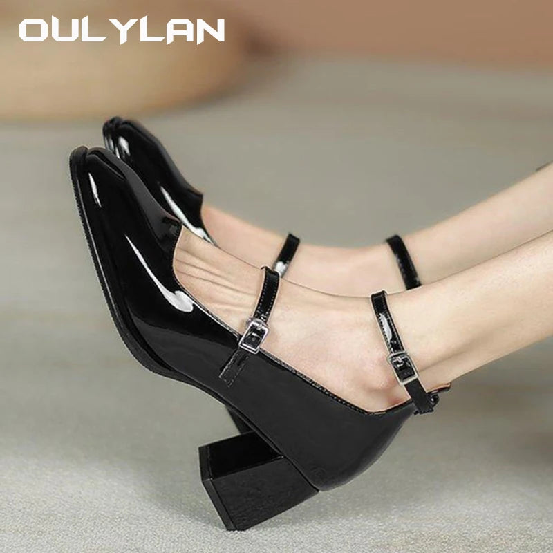 Women's Thick Heel Shoes High Quality Leather