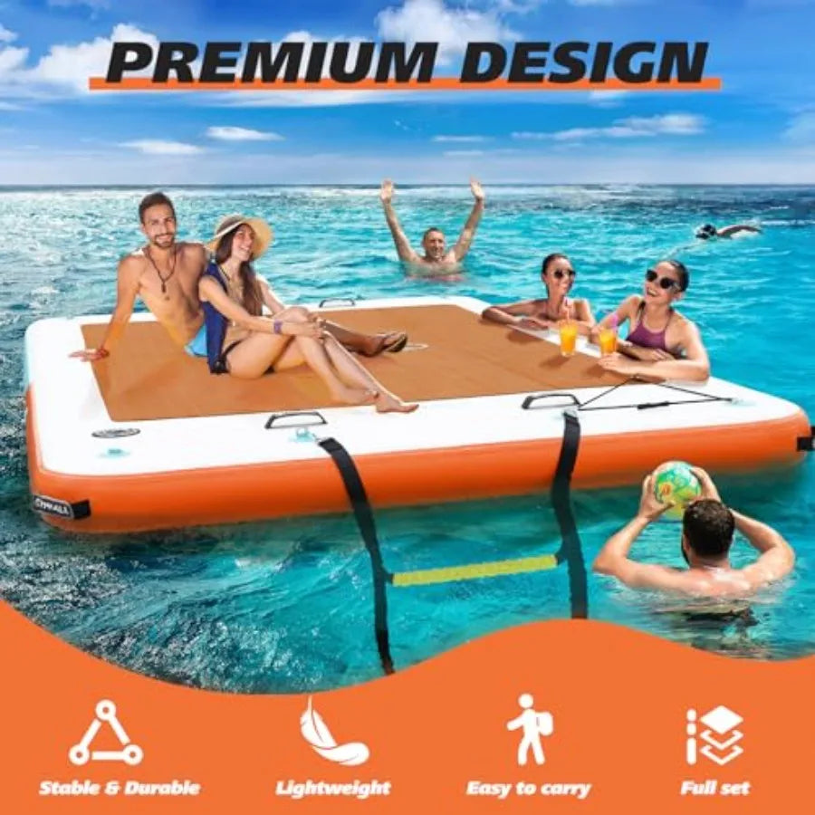 Inflatable Floating Dock for Lakes with Rope Ladder