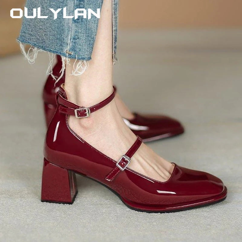 Women's Thick Heel Shoes High Quality Leather