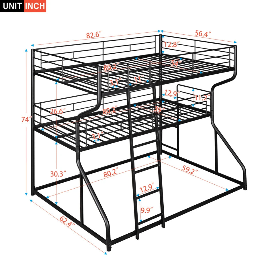 Twin XL over Queen Size bed,Triple Bunk Bed