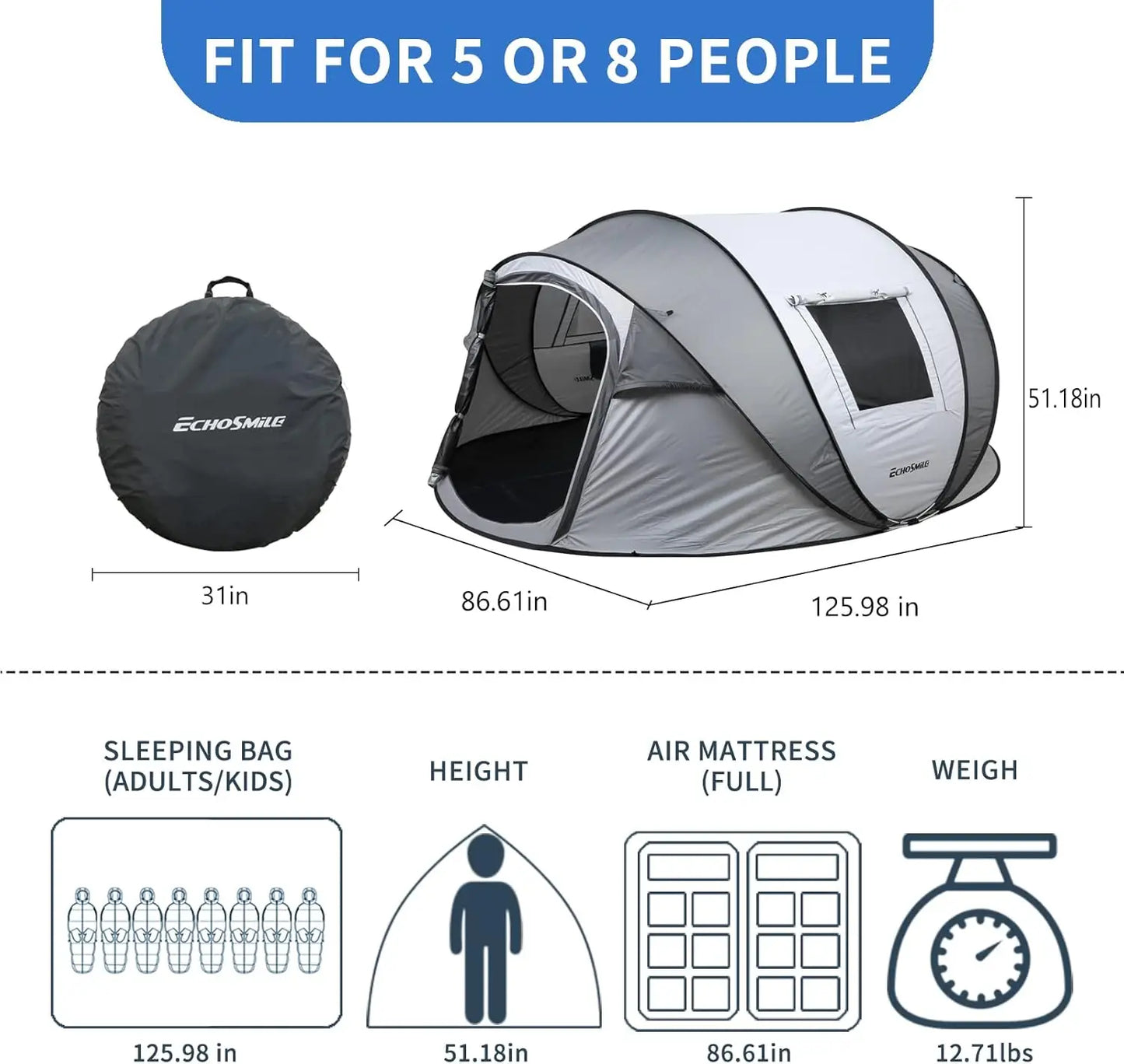 Camping Instant Tent, Water Resistant Dome