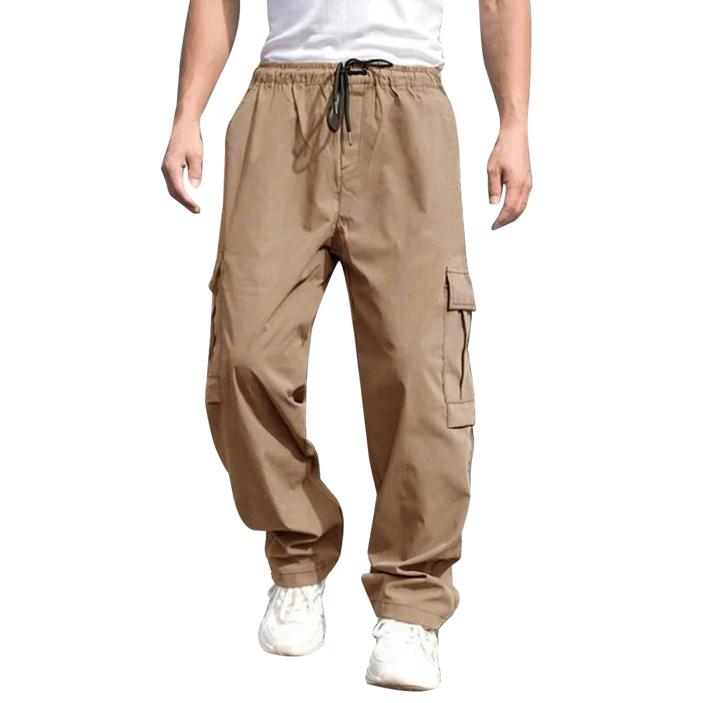 Men s Loose Cargo Long Pants  Drawstring Waist