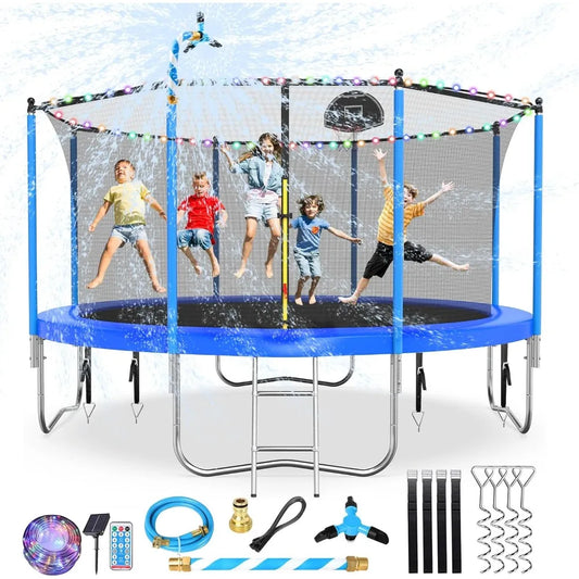 Large Kids Trampoline with Light, Stakes, Sprinkler