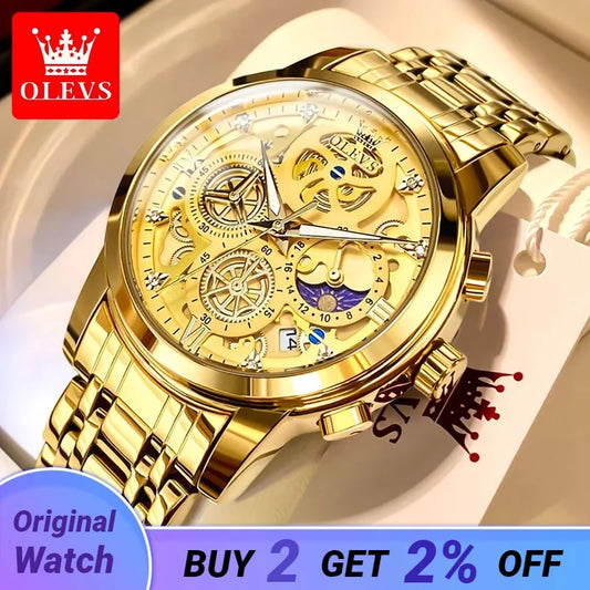 Men's Quartz Watch Skeleton Moon Phase