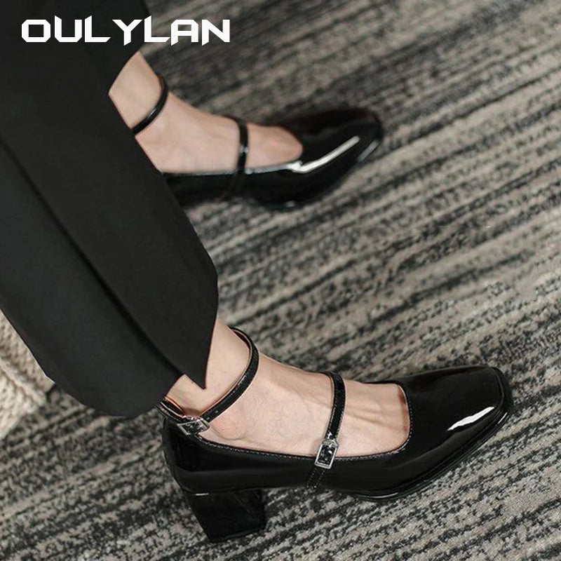 Women's Thick Heel Shoes High Quality Leather