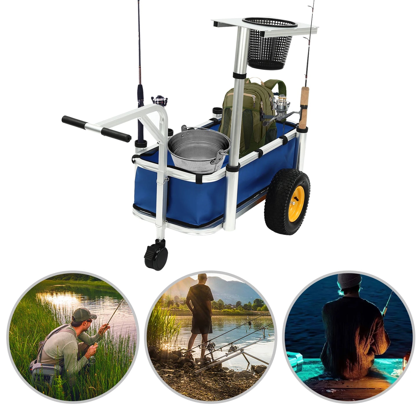 Outdoor Fishing Cart Aluminum Wagon-Rod Holders