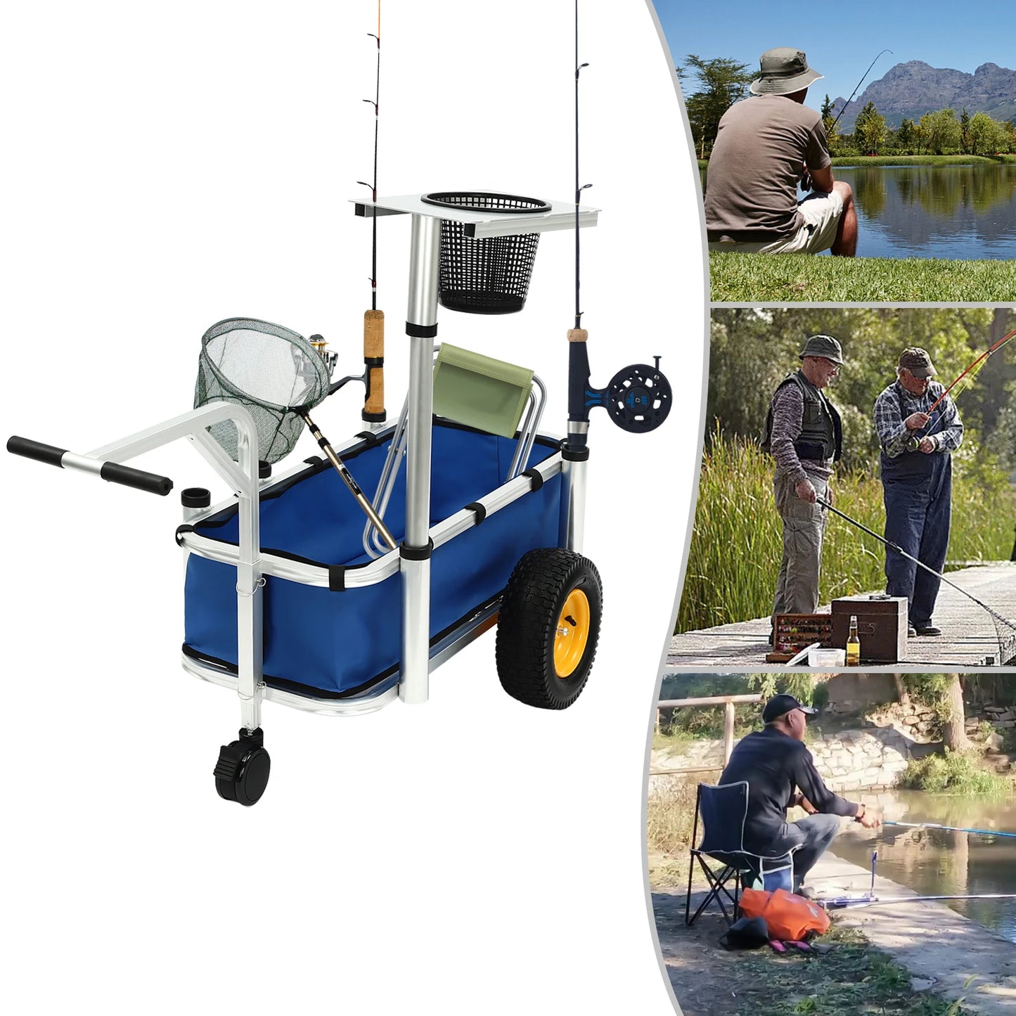 Outdoor Fishing Cart Aluminum Wagon-Rod Holders