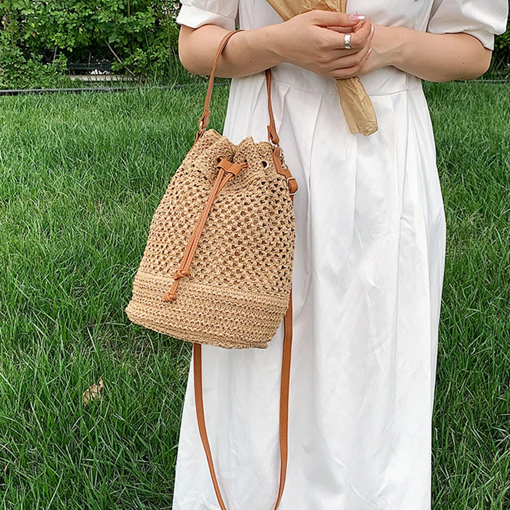 Summer Straw Shoulder Bags Drawstring - Outdoor Hobbies and Adventures