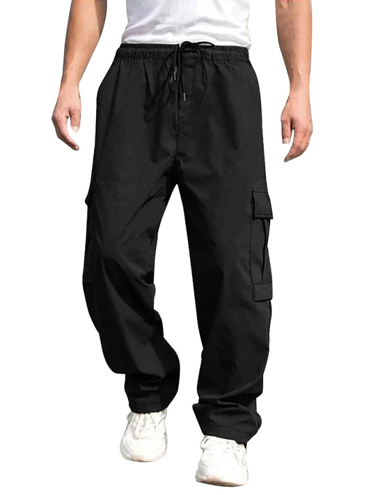 Men s Loose Cargo Long Pants  Drawstring Waist