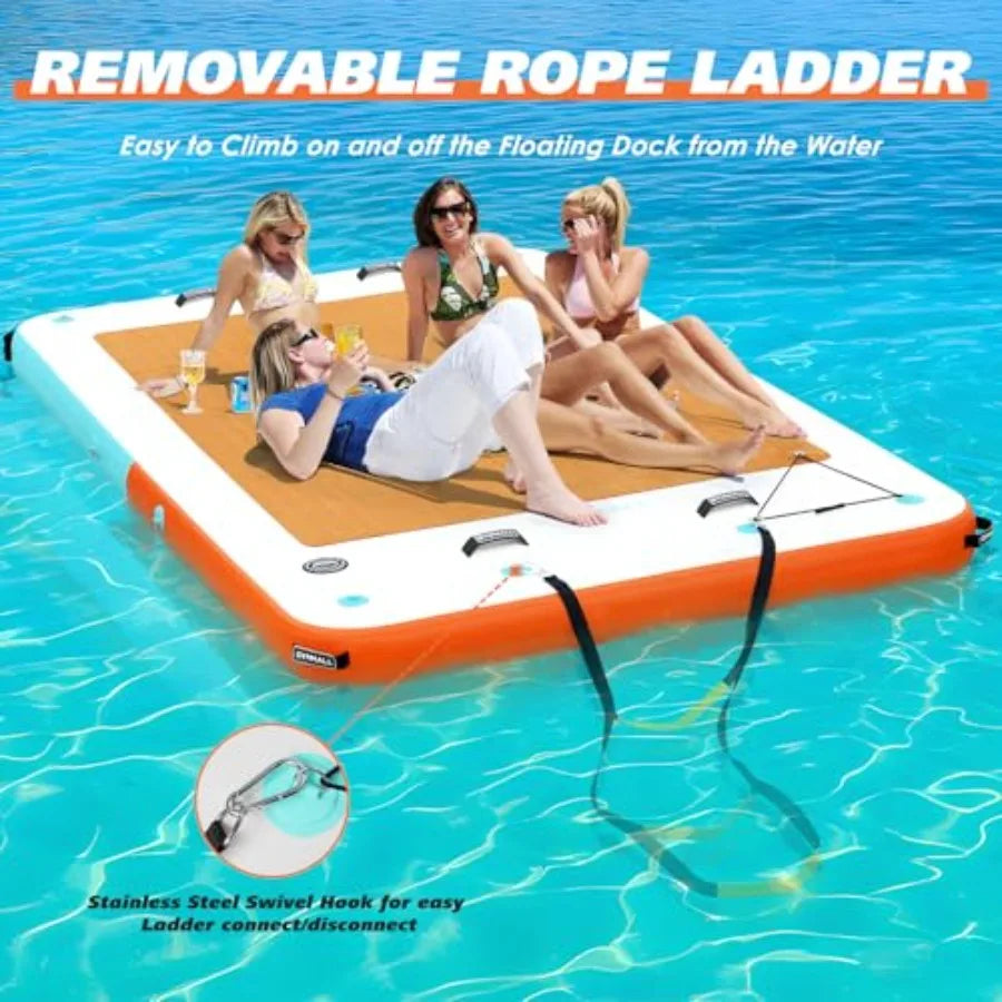 Inflatable Floating Dock for Lakes with Rope Ladder