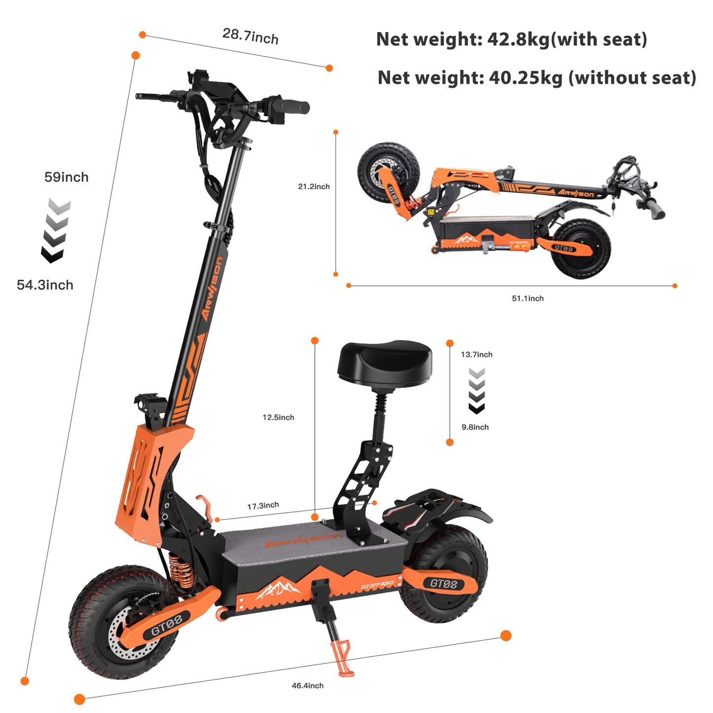 Electric Scooter For Adults With Adjustable Seat 50MPH