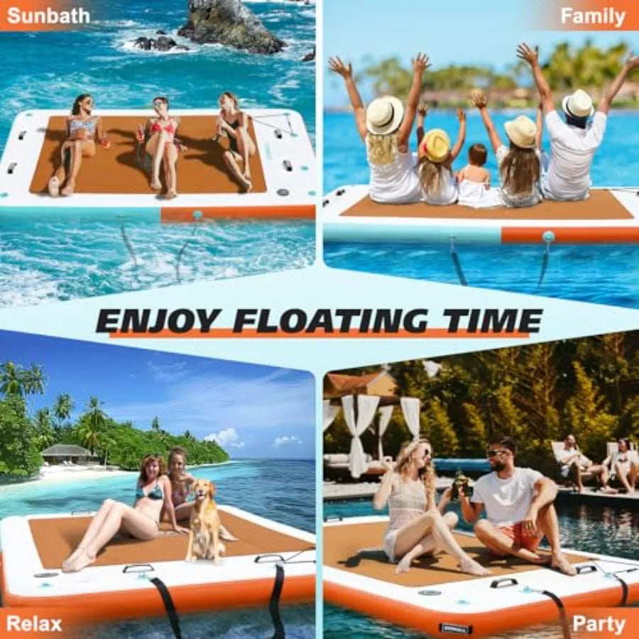 Inflatable Floating Dock for Lakes with Rope Ladder