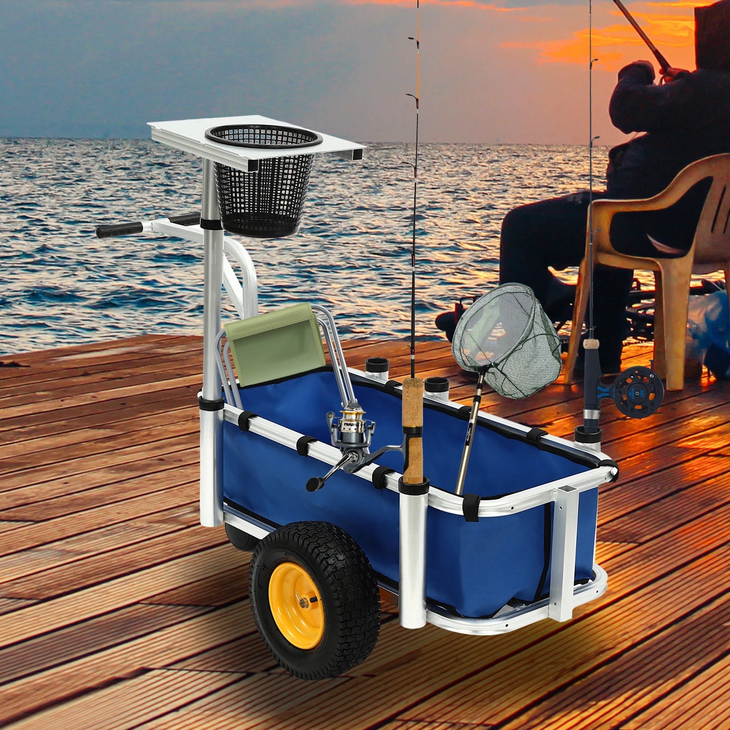 Outdoor Fishing Cart Aluminum Wagon-Rod Holders